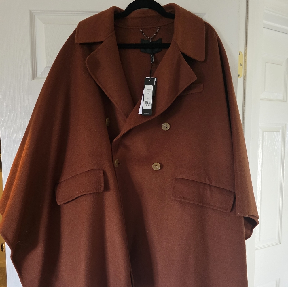BCBGMaxAzria Women's Double-Breasted Rust Pea Coat